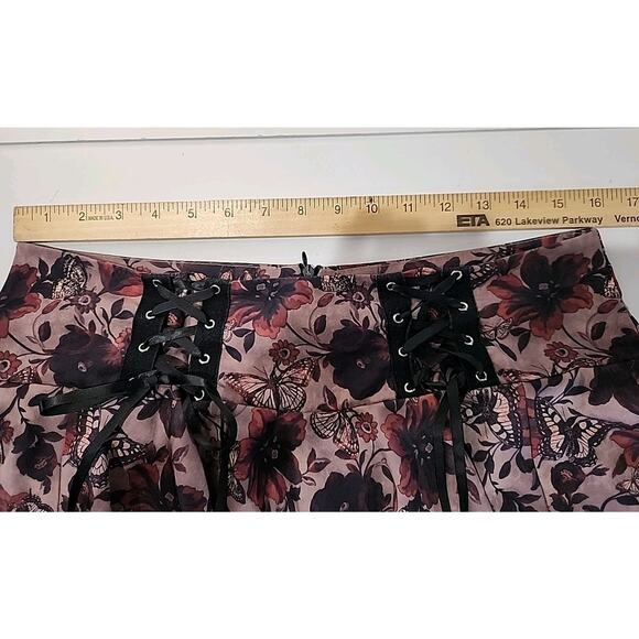 ROMWE Sz Large (8-10) Skirt Floral Butterfly Lace Up Brown Asymmetrical Flutters - Picture 6 of 8